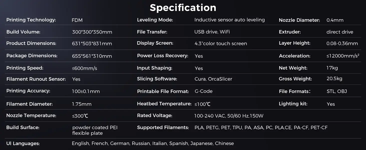 t300-3d-printer-parameter